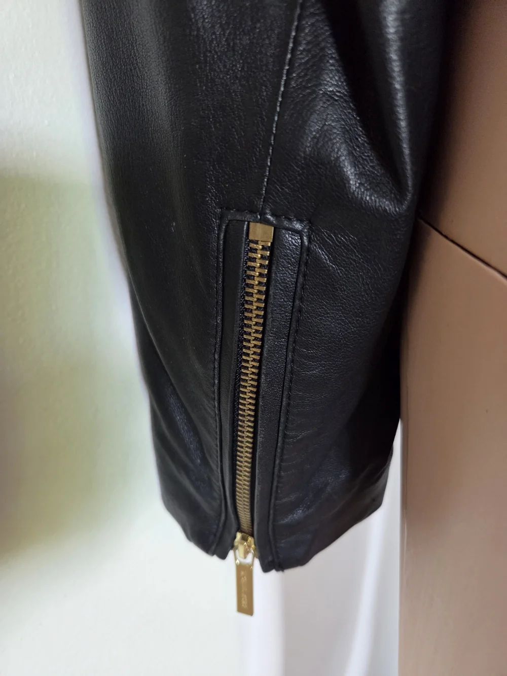 Michael Kors Womens Black Leather Moto Jacket with Gold Hardware Size 16